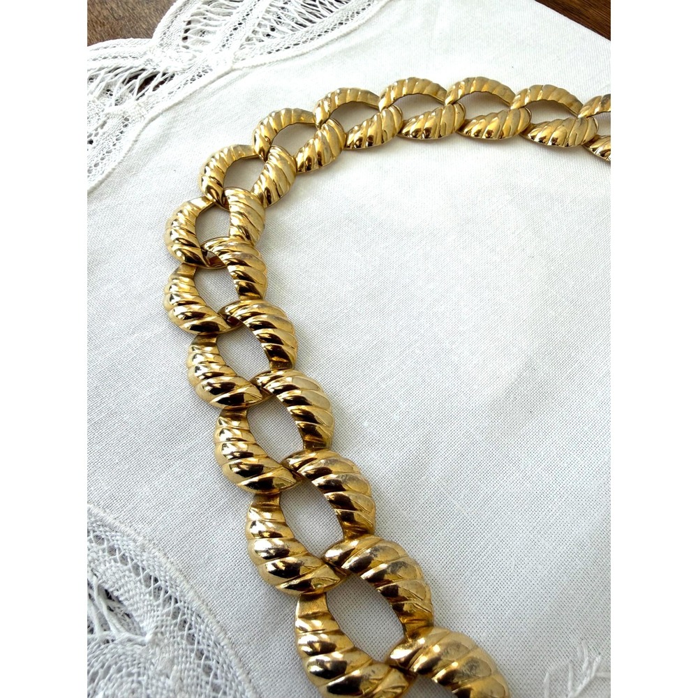 Vintage Chunky Gold Tone Rope‎ Link Statement Necklace